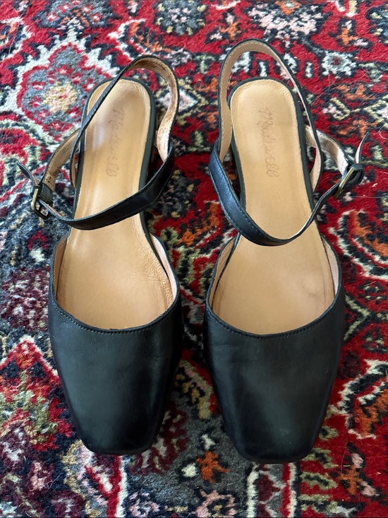 Madewell Shoes - Madewell Jeanne Black Leather Square-Toe Slingback Mules